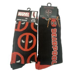 Marvel Deadpool 2-pair Cartoon Novelty Mens Adult Size 6-12 Crew Socks NWT